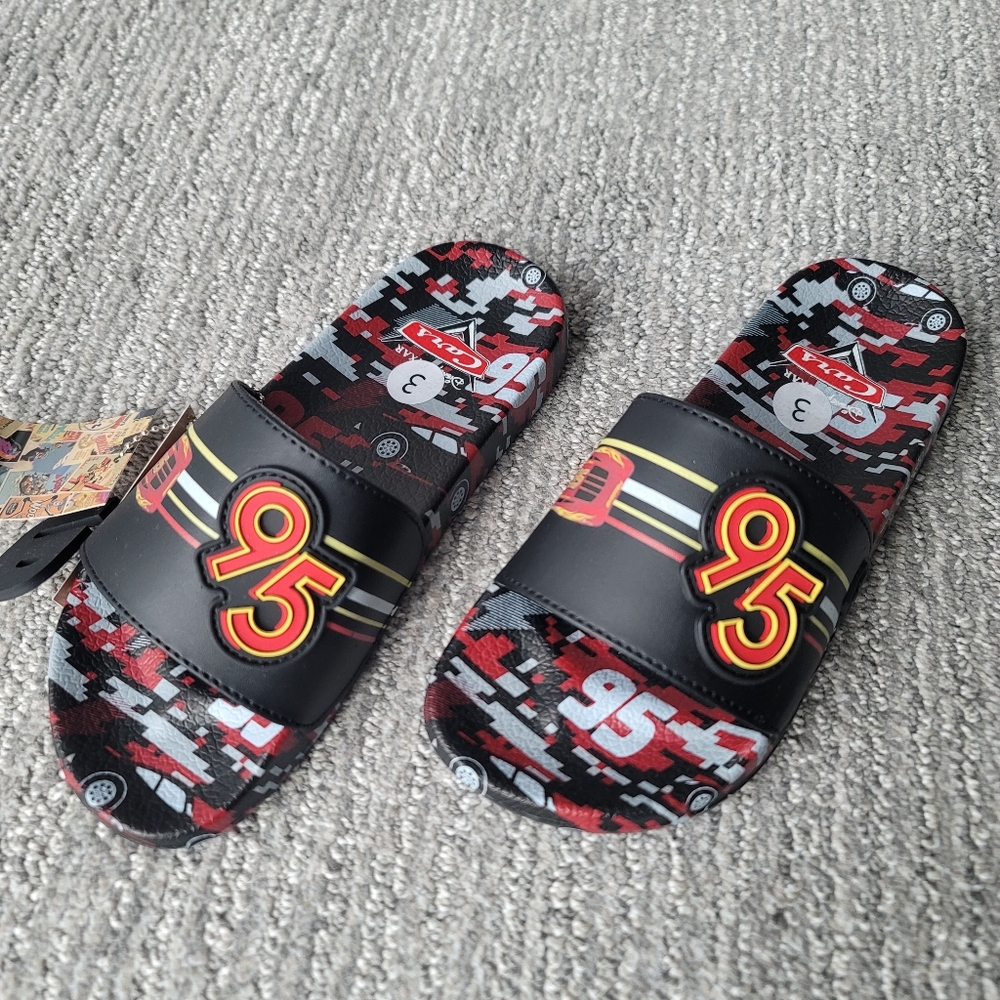 Disney Pixar Kid's Cars Lightning McQueen 95 Slide Sandals Size 3 In Black NIB